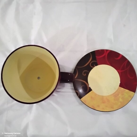 RARE Oversized Heavy Ceramic Latte Cup & Saucer Set Garden Planter Home or Cafe - Picture 2 of 4